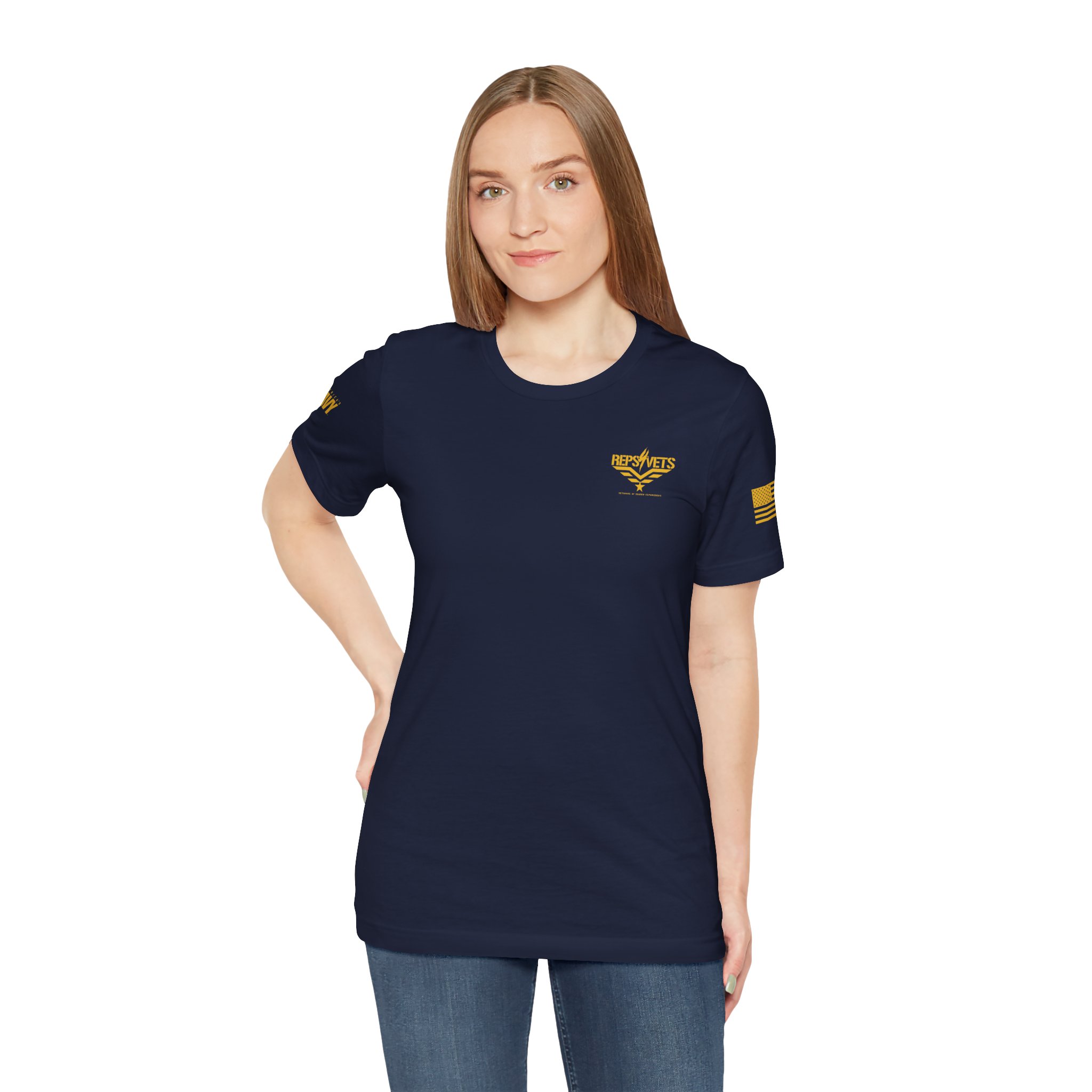 Reps4Vets NAVY Logo Tee | T-Shirt, Veteran Support Emblem, NAVY with Gold Print - Image 2