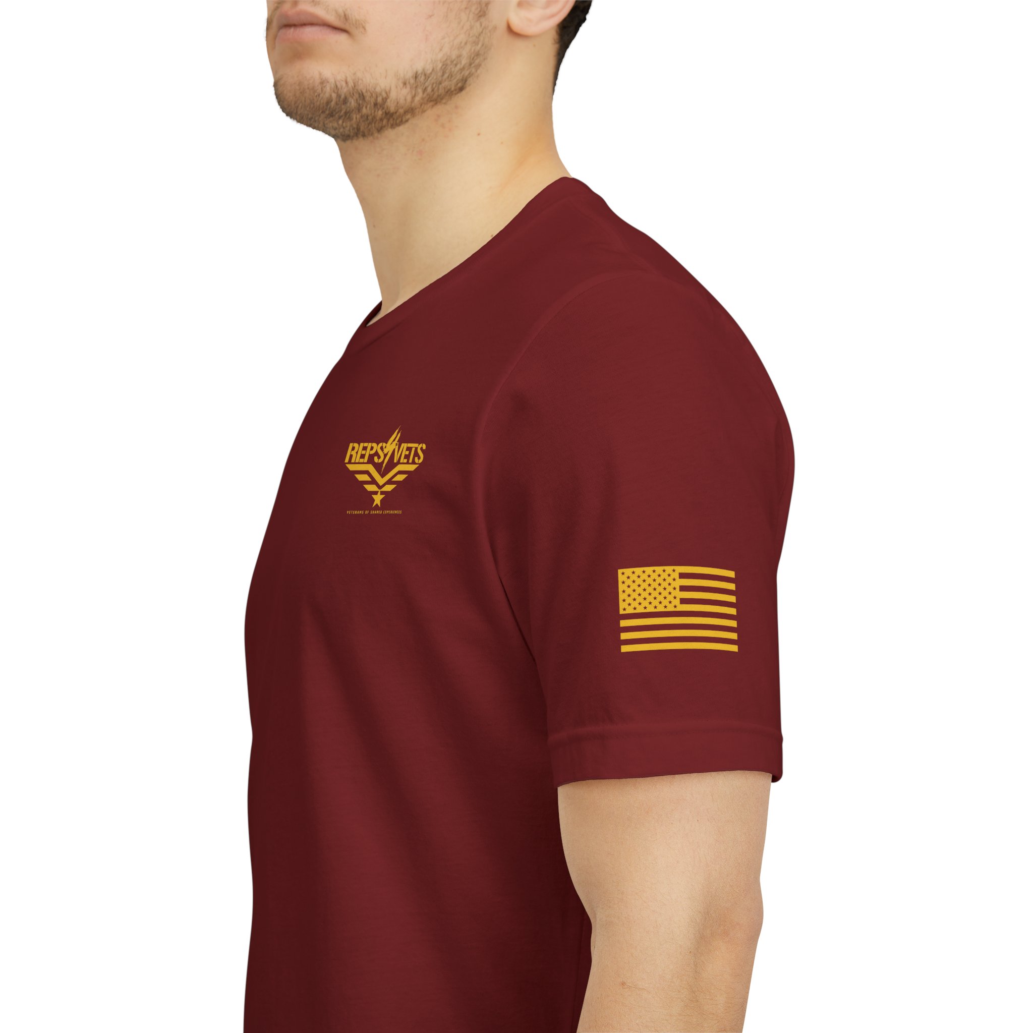 Reps4Vets Logo Tee | T-Shirt, Veteran Support Emblem, Maroon with Gold Print - Image 5