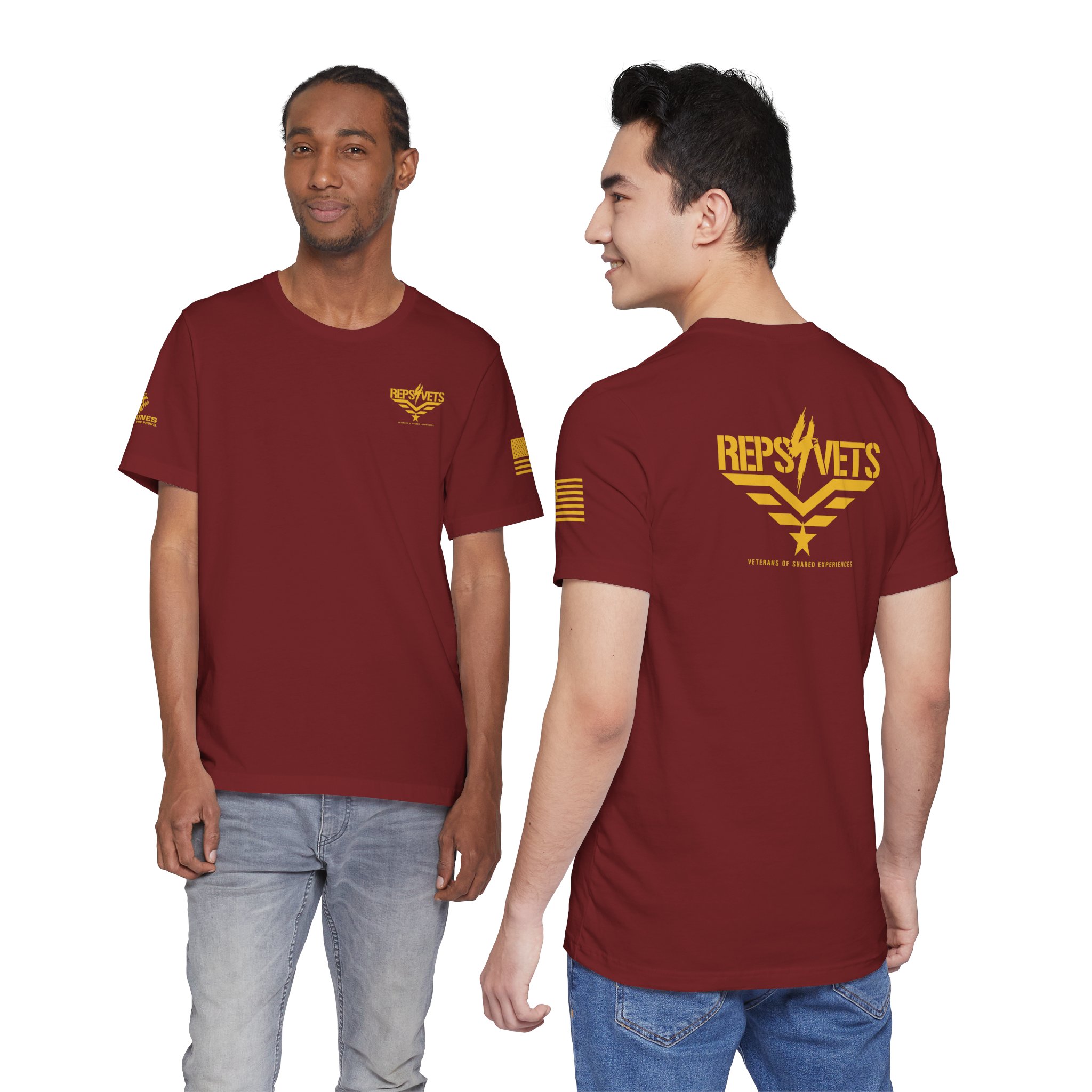 Reps4Vets Logo Tee | T-Shirt, Veteran Support Emblem, Maroon with Gold Print - Image 3